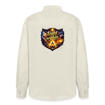 Light within - Relaxed Fit Unisex Organic Shirt by Stanley/Stella - soft Ecru - Back - AI Model Male 178 light (178cm)