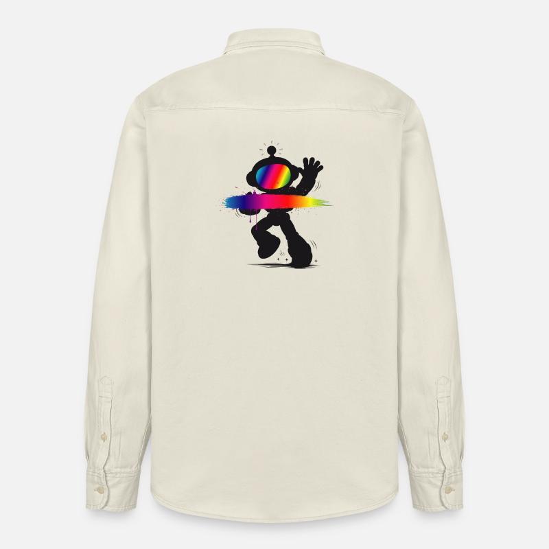 Robot Silhouette Regnbue Splash Design - Stanley/Stella unisex arbejdsskjorte - blød ecru