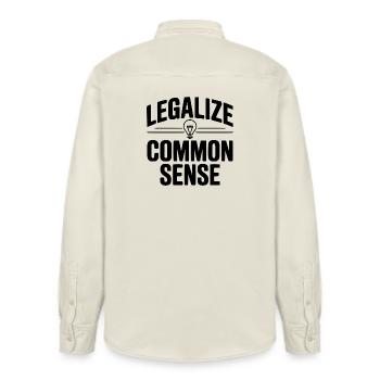 Legalize Common Sense - Relaxed Fit Unisex Organic Shirt by Stanley/Stella - soft Ecru - Back - AI Model Male 178 light (178cm)