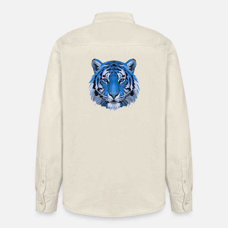 Tête de tigre polygonale bleue - Chemise unisexe coupe décontractée bio Stanley/Stella - écru doux