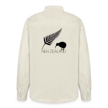 New Zealand Boating and Kiwi - Relaxed Fit Unisex Organic Shirt by Stanley/Stella - soft Ecru - Back - AI Model Male 178 light (178cm)