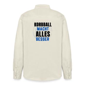 Korbball macht alles besser - Relaxed Fit Unisex Organic Hemd von Stanley/Stella - Natur - Hinten - AI Model Male 178 light (178cm)