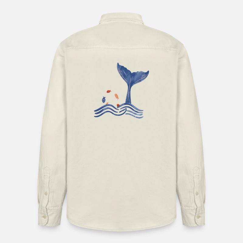 Ailerons de baleine et poissons - Chemise unisexe coupe décontractée bio Stanley/Stella - écru doux