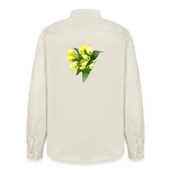 Fleurs de calla jaunes délicates - Chemise unisexe coupe décontractée bio Stanley/Stella - écru doux - Dos - AI Model Male 178 light (178cm)