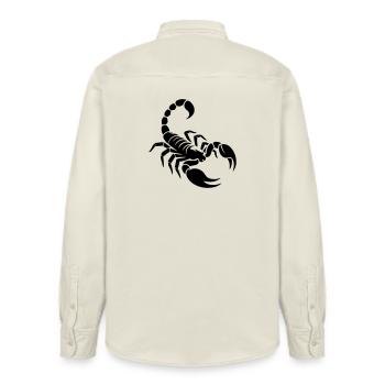 Scorpion - Relaxed Fit Unisex Organic Shirt by Stanley/Stella - soft Ecru - Back - AI Model Male 178 light (178cm)