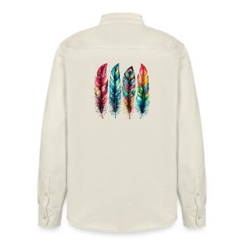 Feathers - Relaxed Fit Unisex Organic Shirt by Stanley/Stella - soft Ecru - Back - AI Model Male 178 light (178cm)