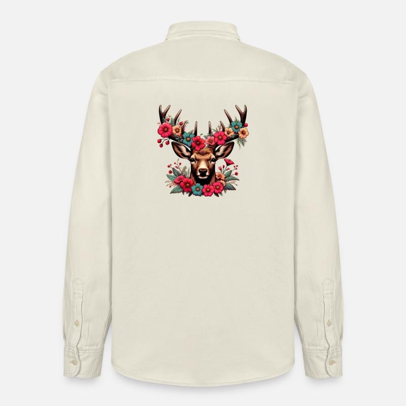 Hirsch mit Blumen - Relaxed Fit Unisex Organic Hemd von Stanley/Stella - Natur