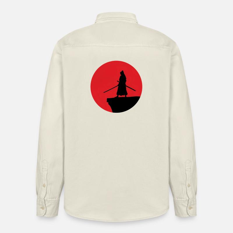 Samurai Silhouette vor rotem Mond - Relaxed Fit Unisex Organic Hemd von Stanley/Stella - Natur