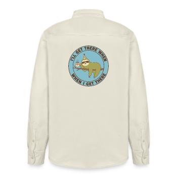 Sloth Monday Fuel Casual - Relaxed Fit Unisex Organic Shirt by Stanley/Stella - soft Ecru - Back - AI Model Male 178 light (178cm)