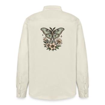 Moth with flower bouquet - Relaxed Fit Unisex Organic Shirt by Stanley/Stella - soft Ecru - Back - AI Model Male 178 light (178cm)