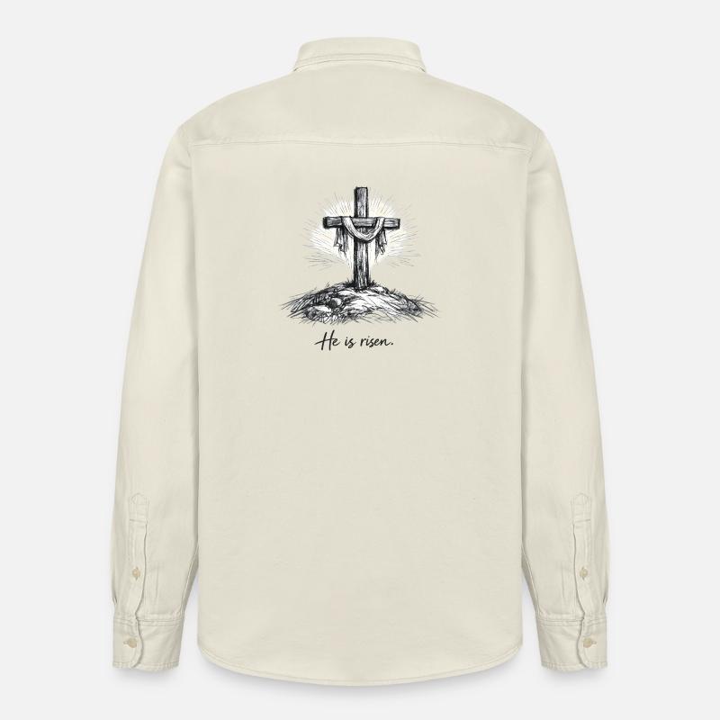 Crucifix He is Risen Easter Jesus - Relaxed Fit Unisex Organic Shirt by Stanley/Stella - soft Ecru