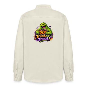 Slime Monster Trick-or-Treat - Relaxed Fit Unisex Organic Shirt by Stanley/Stella - soft Ecru - Back - AI Model Male 178 light (178cm)