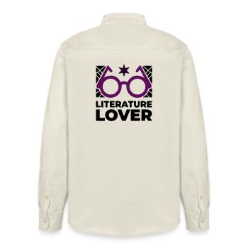 Literature Lover Glasses Text - Relaxed Fit Unisex Organic Shirt by Stanley/Stella - soft Ecru - Back - AI Model Male 178 light (178cm)