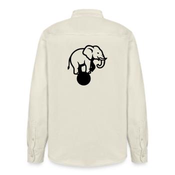 Elephant Ball Circus Acrobatics - Relaxed Fit Unisex Organic Shirt by Stanley/Stella - soft Ecru - Back - AI Model Male 178 light (178cm)