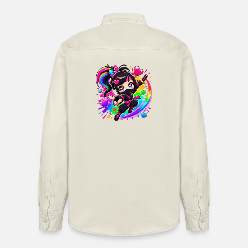 Regenbogen Ninja mit Herzen - Relaxed Fit Unisex Organic Hemd von Stanley/Stella - Natur