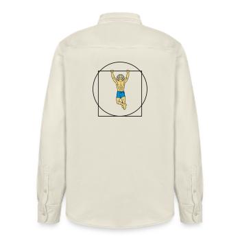 The Vitruvian man in strength (Color) - Relaxed Fit Unisex Organic Shirt by Stanley/Stella - soft Ecru - Back - AI Model Male 178 light (178cm)