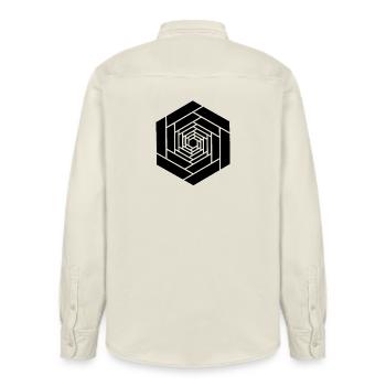 Infinite hexagon black flower - Relaxed Fit Unisex Organic Shirt by Stanley/Stella - soft Ecru - Back - AI Model Male 178 light (178cm)