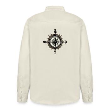 Compass - Relaxed Fit Unisex Organic Shirt by Stanley/Stella - soft Ecru - Back - AI Model Male 178 light (178cm)