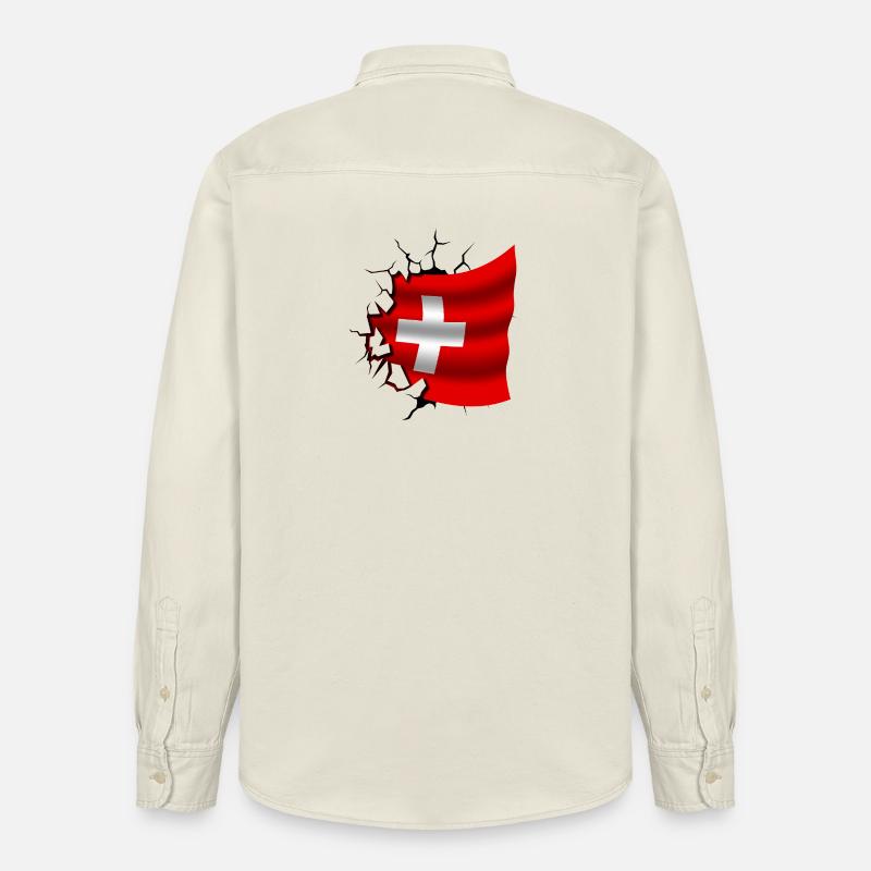 Drapeau de la Suisse - Suisse - Drapeau Broken Design - Chemise unisexe coupe décontractée bio Stanley/Stella - écru doux