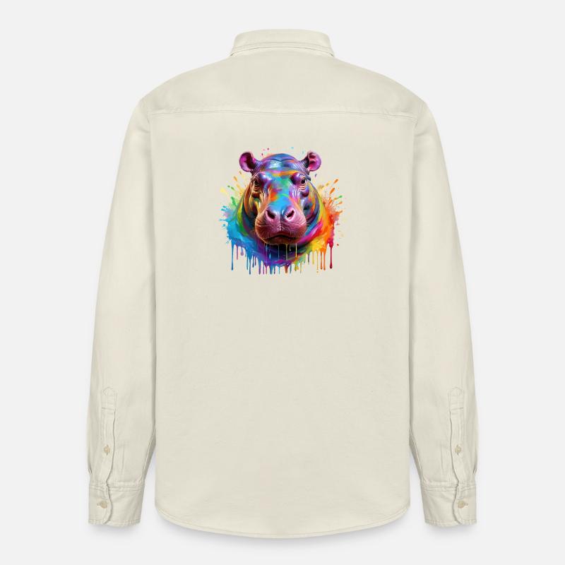 Bunter Hippo Farbexplosion - Relaxed Fit Unisex Organic Hemd von Stanley/Stella - Natur