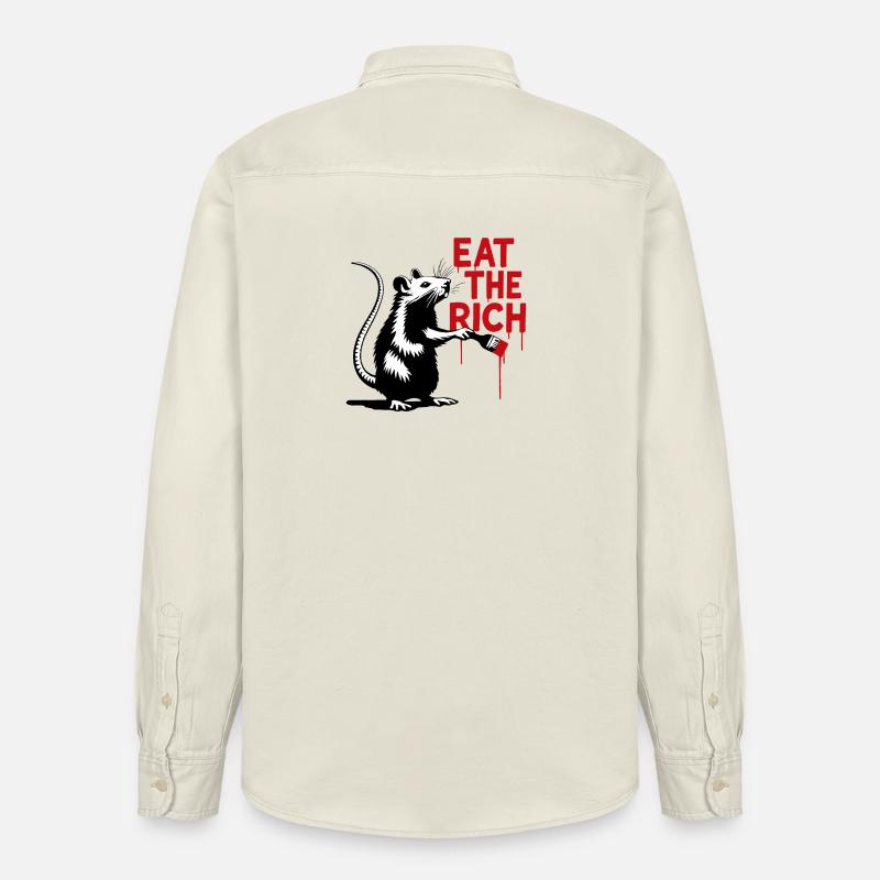 Ratte mit Botschaft Eat the Rich - Relaxed Fit Unisex Organic Hemd von Stanley/Stella - Natur