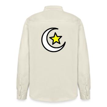 Crescent Moon & Star | Islamic Symbol Line Art - Relaxed Fit Unisex Organic Shirt by Stanley/Stella - soft Ecru - Back - AI Model Male 178 light (178cm)