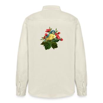 Colorful bird - Relaxed Fit Unisex Organic Shirt by Stanley/Stella - soft Ecru - Back - AI Model Male 178 light (178cm)