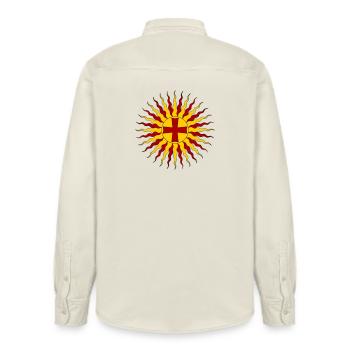 Eternal light of Jesus Christ - Relaxed Fit Unisex Organic Shirt by Stanley/Stella - soft Ecru - Back - AI Model Male 178 light (178cm)