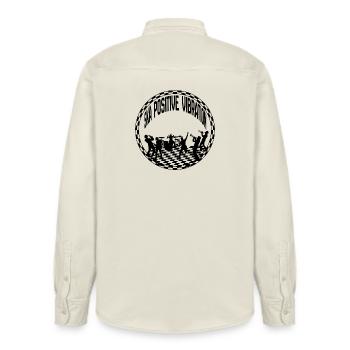 positive vibration - Relaxed Fit Unisex Organic Shirt by Stanley/Stella - soft Ecru - Back - AI Model Male 178 light (178cm)