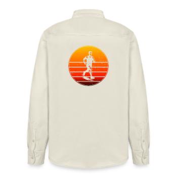 Iconic running motif - Relaxed Fit Unisex Organic Shirt by Stanley/Stella - soft Ecru - Back - AI Model Male 178 light (178cm)