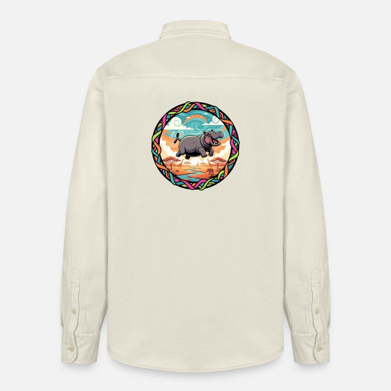 Witziger Hippo fliegendes Nilpferd bunt Savanne  - Relaxed Fit Unisex Organic Hemd von Stanley/Stella - Natur