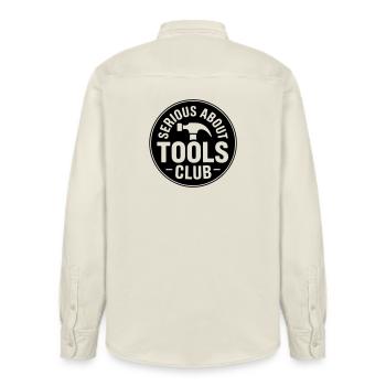 Serious about tools club - Relaxed Fit Unisex Organic Shirt by Stanley/Stella - soft Ecru - Back - AI Model Male 178 light (178cm)