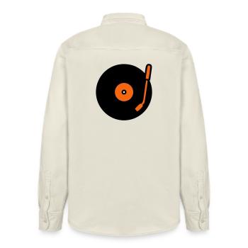 Retro Audio Vinyl Record Tonearm - Relaxed Fit Unisex Organic Shirt by Stanley/Stella - soft Ecru - Back - AI Model Male 178 light (178cm)