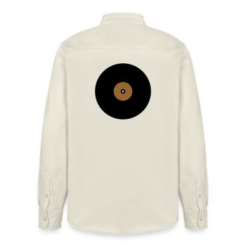 Schallplatte Kreis Textfeld Basis - Relaxed Fit Unisex Organic Hemd von Stanley/Stella - Natur - Hinten - AI Model Male 178 light (178cm)
