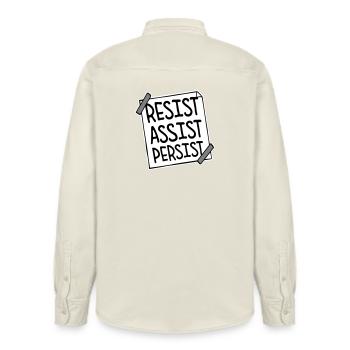 Resist Assist Persist Aktivismus Motivation Logo - Relaxed Fit Unisex Organic Hemd von Stanley/Stella - Natur - Hinten - AI Model Male 178 light (178cm)
