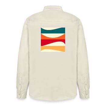 Constructivism - MODERN ART - BACKGROUND - Relaxed Fit Unisex Organic Shirt by Stanley/Stella - soft Ecru - Back - AI Model Male 178 light (178cm)