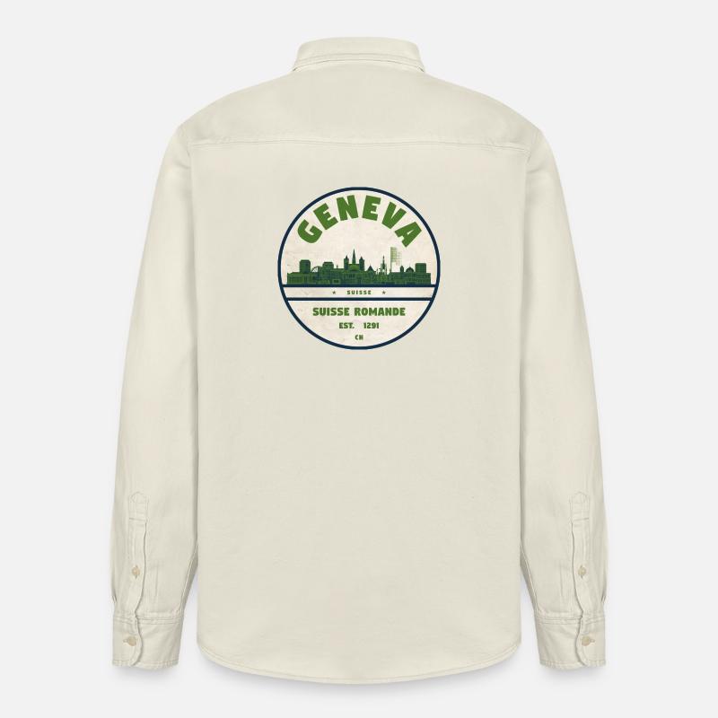 Genf Skyline Badge Romande - Relaxed Fit Unisex Organic Hemd von Stanley/Stella - Natur
