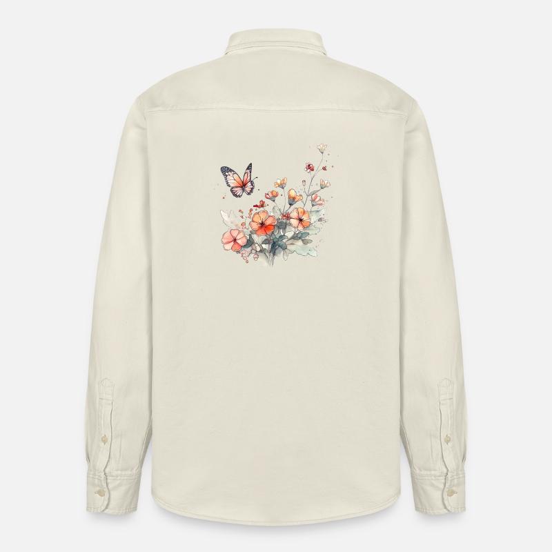 Fleurs + papillon - minimalement abstrait - Chemise unisexe coupe décontractée bio Stanley/Stella - écru doux