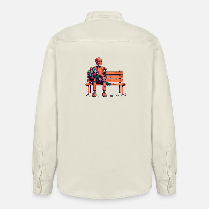 Robot Fleurs Rouillées Robot Amour Romance - Chemise unisexe coupe décontractée bio Stanley/Stella - écru doux