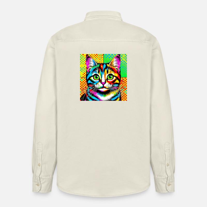 Chat Pop Art - Chemise unisexe coupe décontractée bio Stanley/Stella - écru doux