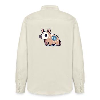 Stellar Spotted Opossum: Cosmic Forager - Relaxed Fit Unisex Organic Shirt by Stanley/Stella - soft Ecru - Back - AI Model Male 178 light (178cm)