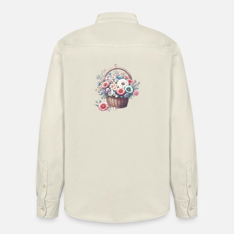 Panier somptueusement rempli de fleurs pastel - Chemise unisexe coupe décontractée bio Stanley/Stella - écru doux