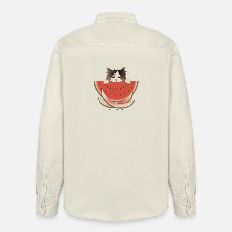 Délice de pastèque Chat - Chemise unisexe coupe décontractée bio Stanley/Stella - écru doux