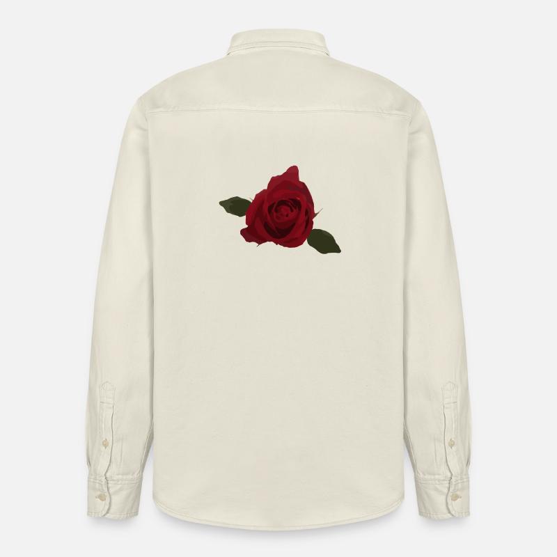 Rose rouge, fleur, vue de dessus - Chemise unisexe coupe décontractée bio Stanley/Stella - écru doux