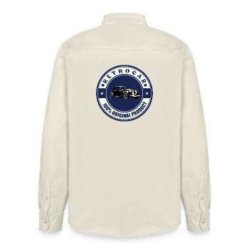 Retro car - Relaxed Fit Unisex Organic Shirt by Stanley/Stella - soft Ecru - Back - AI Model Male 178 light (178cm)