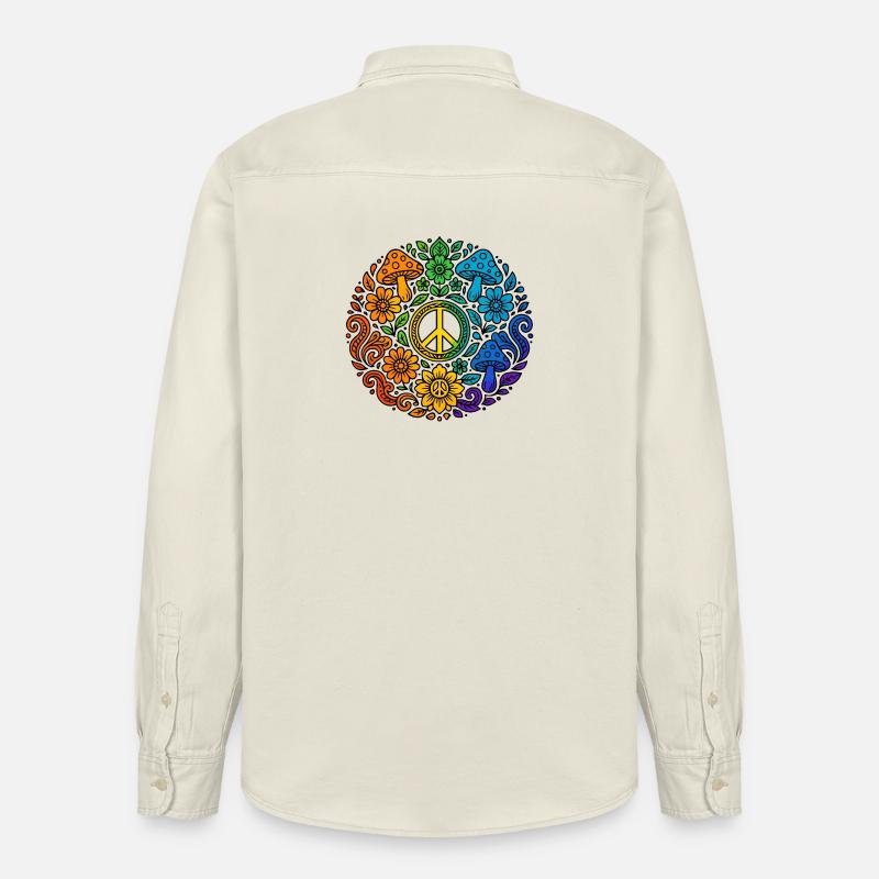 Psychedelisches Peace-Zeichen im Regenbogenstil - Relaxed Fit Unisex Organic Hemd von Stanley/Stella - Natur