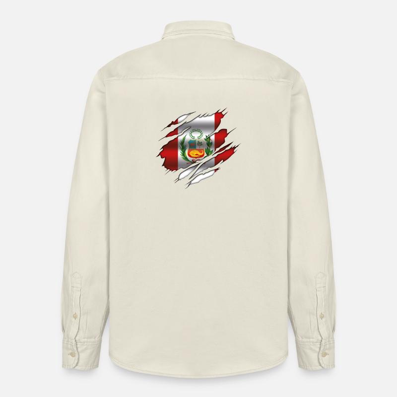 Drapeau du Pérou - Drapeau déchiré - Chemise unisexe coupe décontractée bio Stanley/Stella - écru doux
