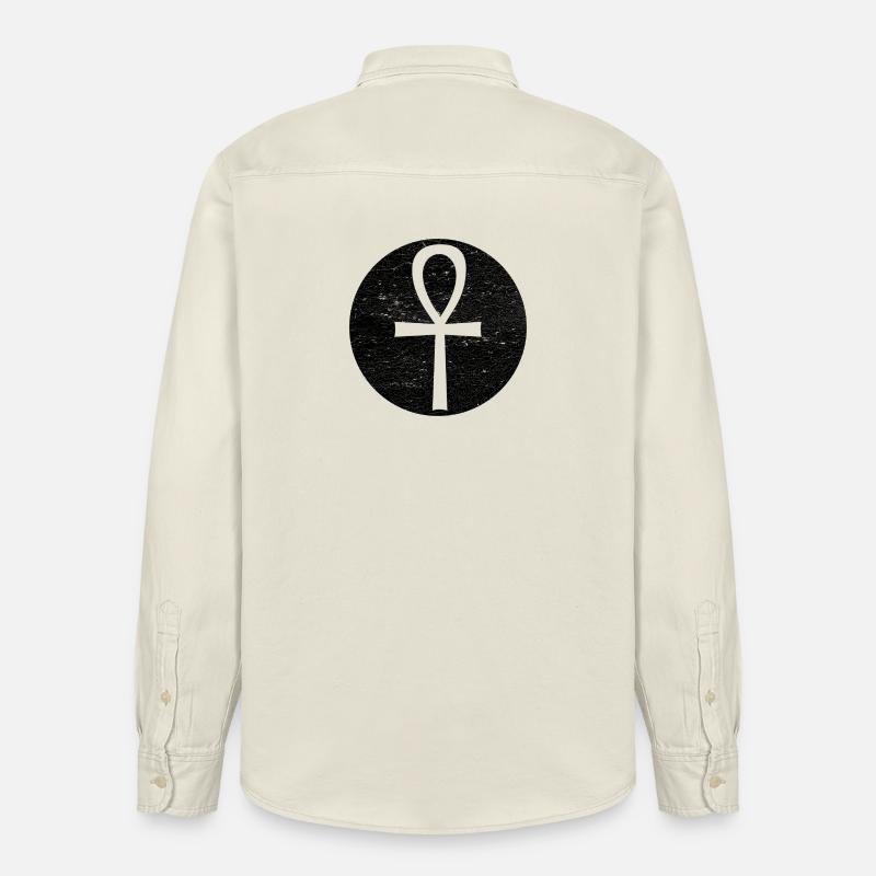 Croix égyptienne Ankh dans cercle noir - Chemise unisexe coupe décontractée bio Stanley/Stella - écru doux