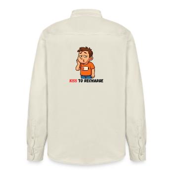 Kiss Me to recharge Me - Relaxed Fit Unisex Organic Shirt by Stanley/Stella - soft Ecru - Back - AI Model Male 178 light (178cm)