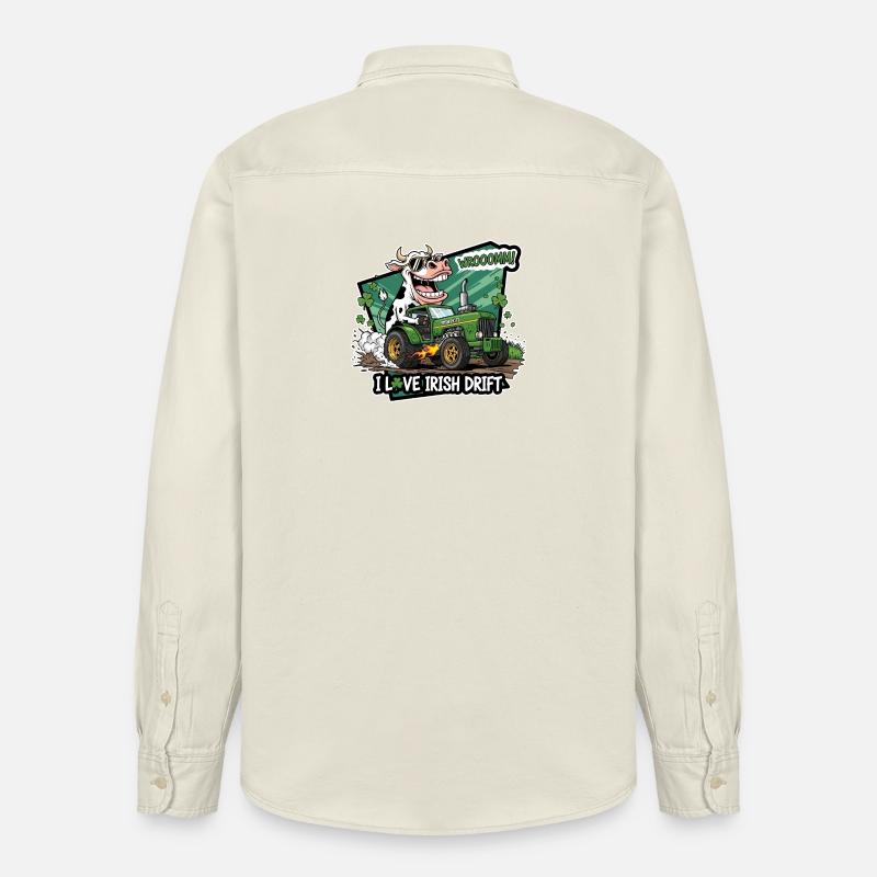 Vache irlandaise avec tracteur vert - Chemise unisexe coupe décontractée bio Stanley/Stella - écru doux